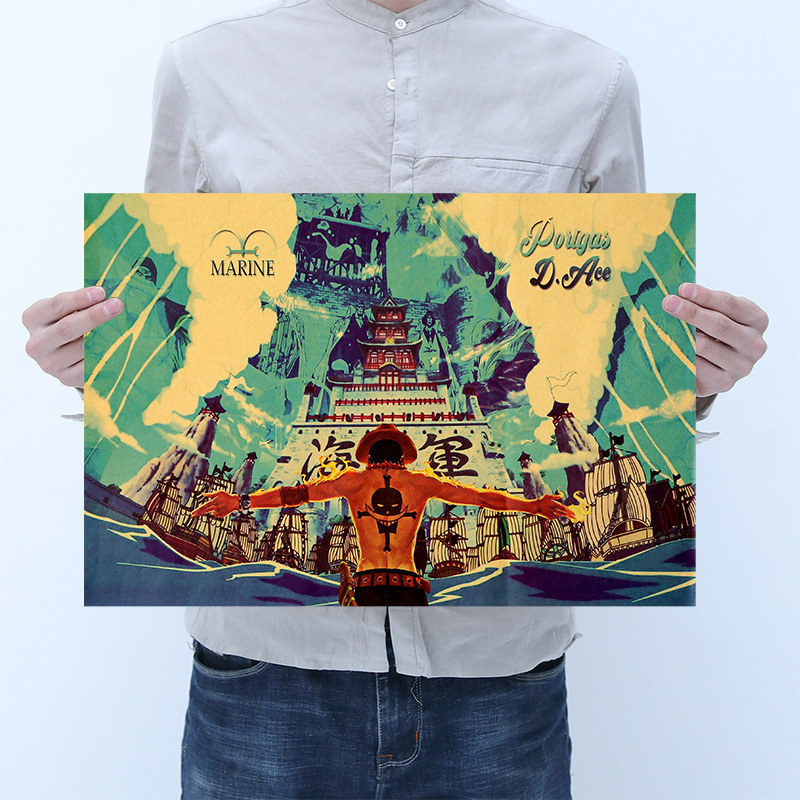 Decor For Room Classic Anime One Piece Ace Vintage poster kraft paper decorative wall stickers gift - Anime Posters Mall