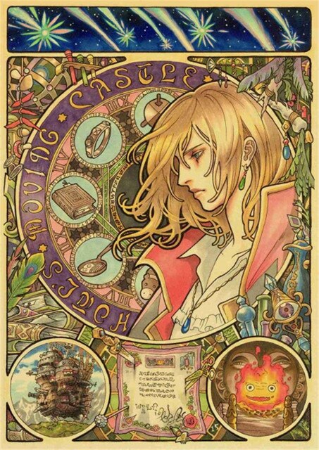 Howl s Moving Castle Hayao Miyazaki Cartoon Movie High Quality Vintage Poster Canvas Prints Wall Decor.jpg 640x640 5 - Anime Posters Mall