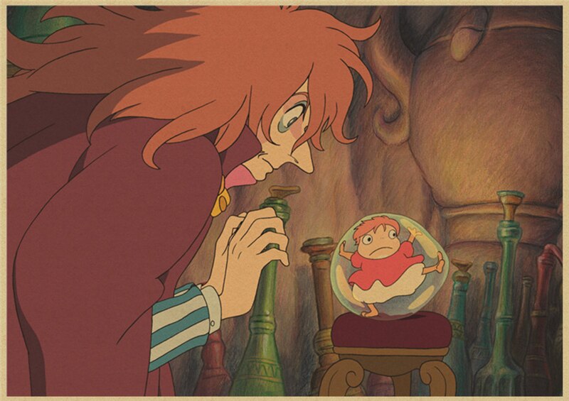 Vintage Posters Ponyo On The Cliff Hayao Miyazaki Poster Home Decor Wall Sticker Retro Decorative Painting 10 - Anime Posters Mall