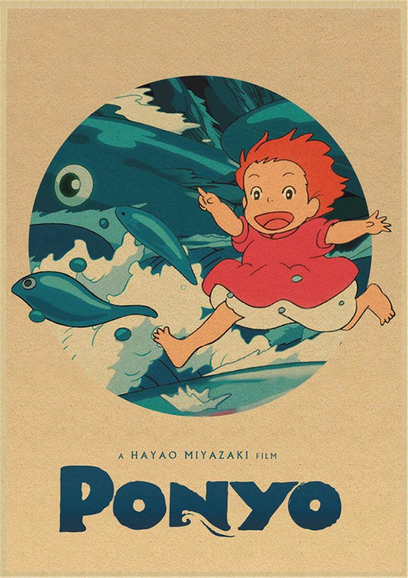 Vintage Posters Ponyo On The Cliff Hayao Miyazaki Poster Home Decor Wall Sticker Retro Decorative Painting 12 - Anime Posters Mall