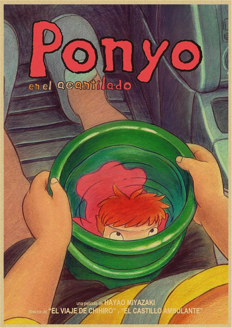 Vintage Posters Ponyo On The Cliff Hayao Miyazaki Poster Home Decor Wall Sticker Retro Decorative Painting 13 - Anime Posters Mall