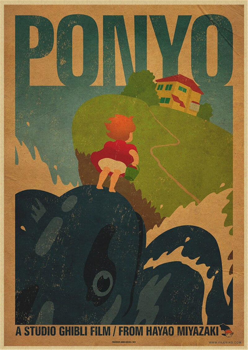 Vintage Posters Ponyo On The Cliff Hayao Miyazaki Poster Home Decor Wall Sticker Retro Decorative Painting 14 - Anime Posters Mall