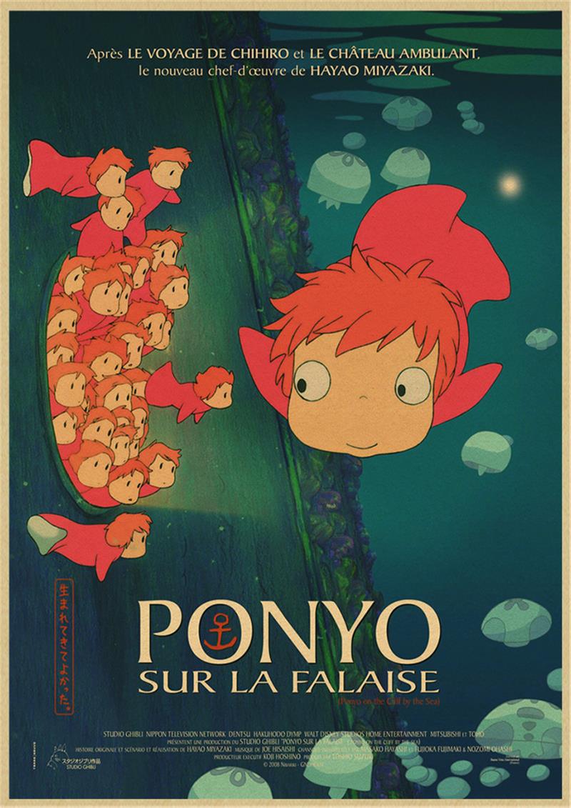 Vintage Posters Ponyo On The Cliff Hayao Miyazaki Poster Home Decor Wall Sticker Retro Decorative Painting 15 - Anime Posters Mall