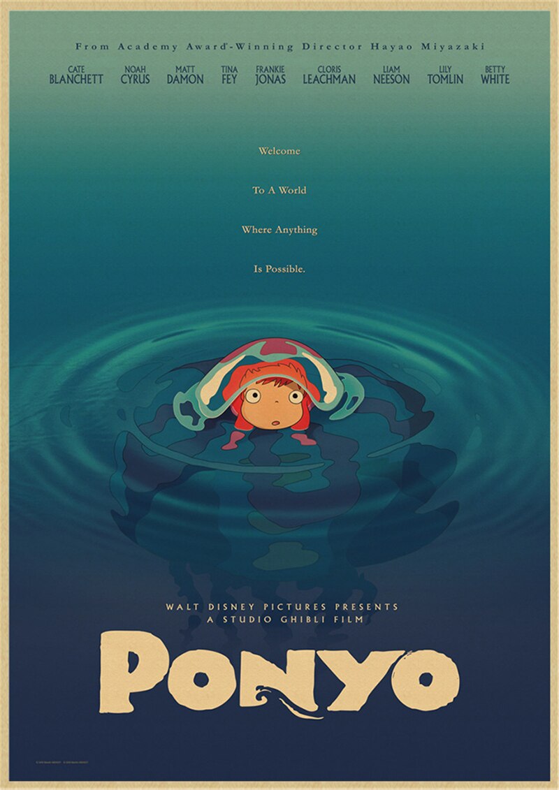 Vintage Posters Ponyo On The Cliff Hayao Miyazaki Poster Home Decor Wall Sticker Retro Decorative Painting 16 - Anime Posters Mall