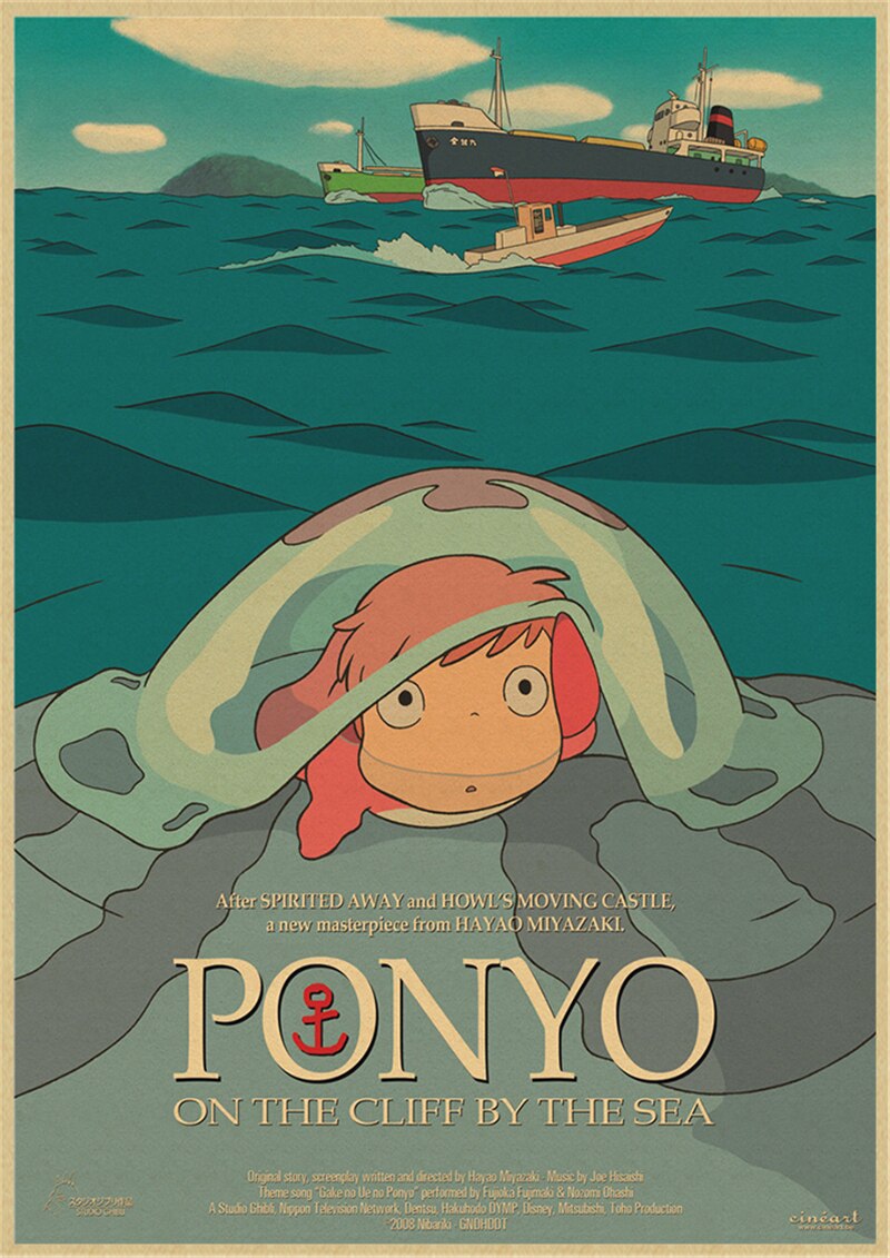 Vintage Posters Ponyo On The Cliff Hayao Miyazaki Poster Home Decor Wall Sticker Retro Decorative Painting 17 - Anime Posters Mall