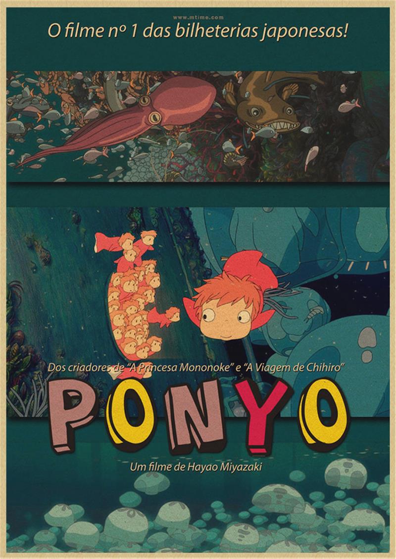 Vintage Posters Ponyo On The Cliff Hayao Miyazaki Poster Home Decor Wall Sticker Retro Decorative Painting 18 - Anime Posters Mall