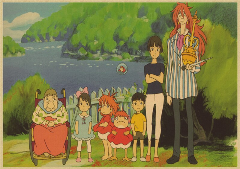 Vintage Posters Ponyo On The Cliff Hayao Miyazaki Poster Home Decor Wall Sticker Retro Decorative Painting 19 - Anime Posters Mall