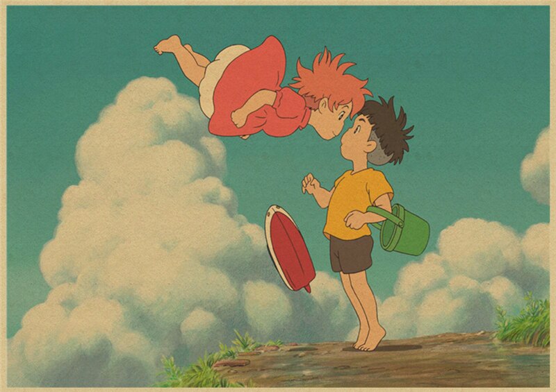 Vintage Posters Ponyo On The Cliff Hayao Miyazaki Poster Home Decor Wall Sticker Retro Decorative Painting 2 - Anime Posters Mall