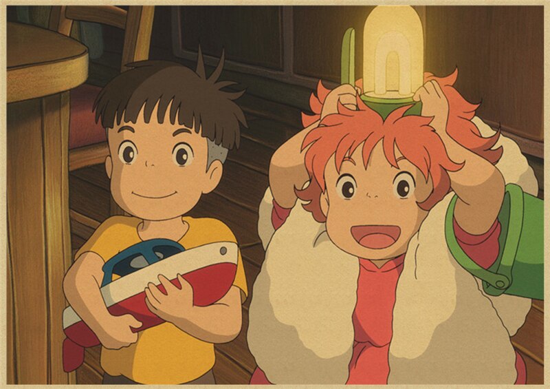 Vintage Posters Ponyo On The Cliff Hayao Miyazaki Poster Home Decor Wall Sticker Retro Decorative Painting 3 - Anime Posters Mall