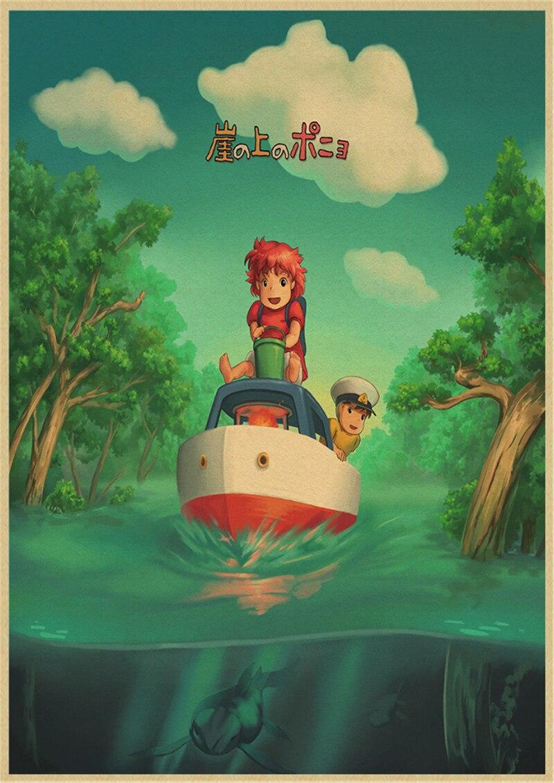Vintage Posters Ponyo On The Cliff Hayao Miyazaki Poster Home Decor Wall Sticker Retro Decorative Painting 5 - Anime Posters Mall