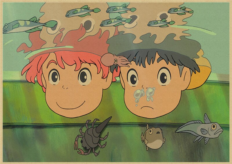 Vintage Posters Ponyo On The Cliff Hayao Miyazaki Poster Home Decor Wall Sticker Retro Decorative Painting 6 - Anime Posters Mall