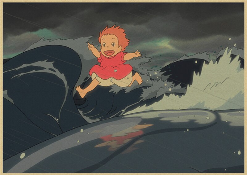 Vintage Posters Ponyo On The Cliff Hayao Miyazaki Poster Home Decor Wall Sticker Retro Decorative Painting 7 - Anime Posters Mall