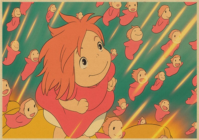 Vintage Posters Ponyo On The Cliff Hayao Miyazaki Poster Home Decor Wall Sticker Retro Decorative Painting 8 - Anime Posters Mall