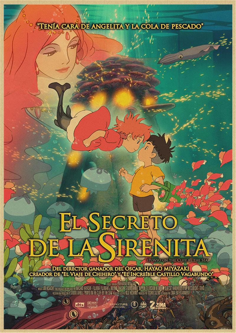 Vintage Posters Ponyo On The Cliff Hayao Miyazaki Poster Home Decor Wall Sticker Retro Decorative Painting 9 - Anime Posters Mall
