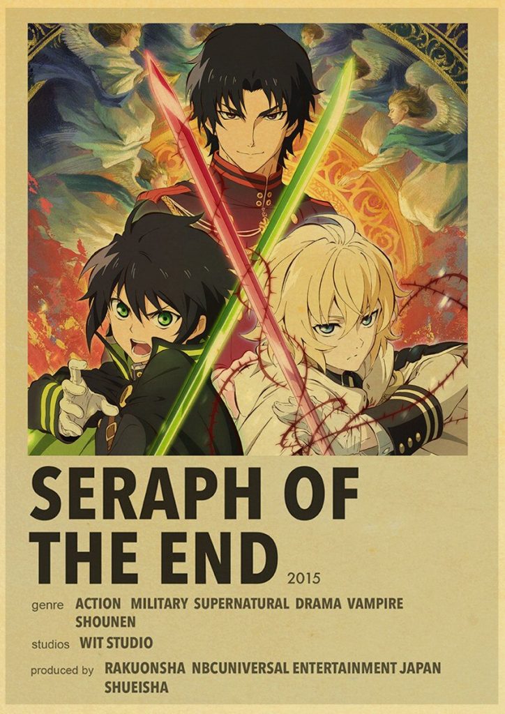 Seraph Of The End Posters Wall Hanging Black Plastic Shaft Poster Home Decor Wall Art Aesthetic Hanger Frame Poster Bedroom Living Room Office 16 X24